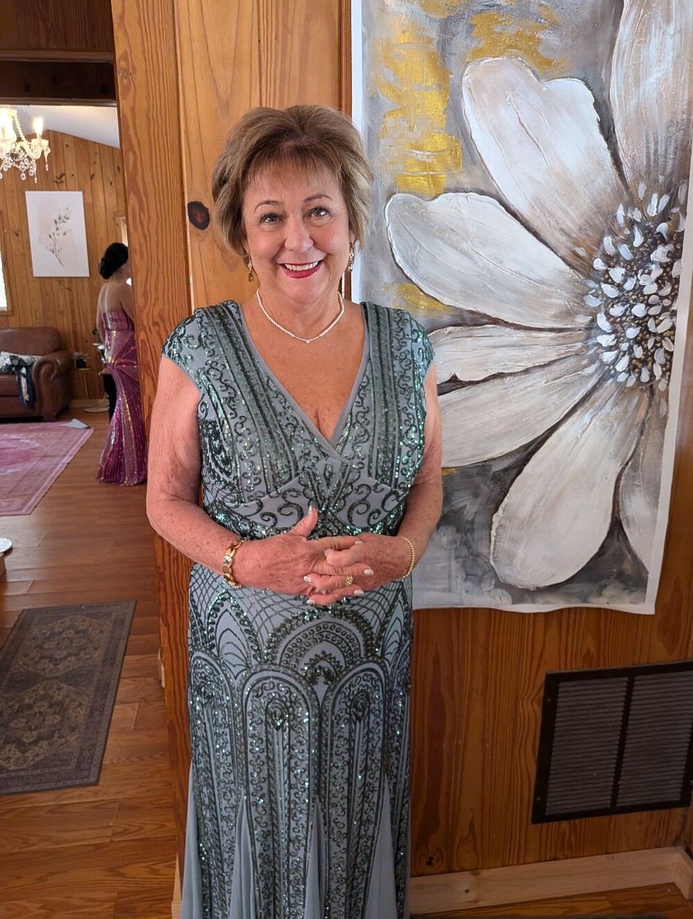Sequined V-Neck Maxi Dress in Sage Green - Picture 2 of 2